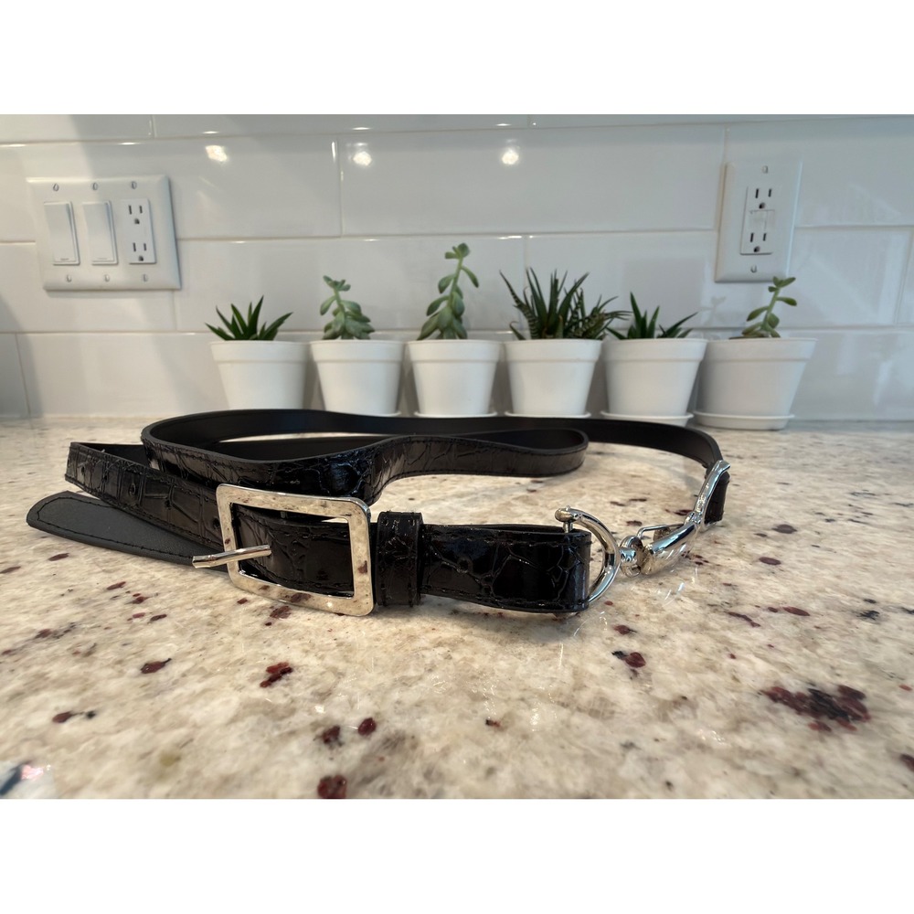 Black Croc-Embossed Double Wrap Belt – Size S – 59"